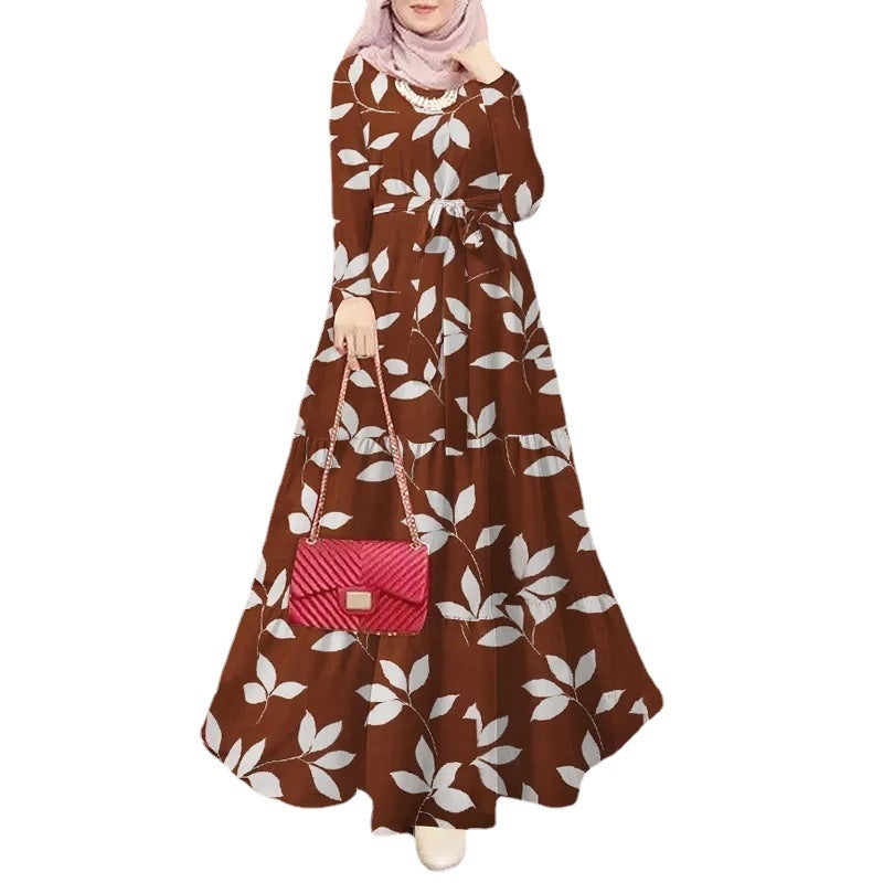 Women's Dress Vintage Polka Dot Print Robe Long Skirt Islamic Muslim Clothing