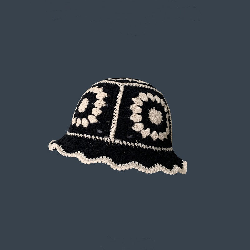 Japanese Retro Hollow Flower Hand-knitted Pot Hat Women