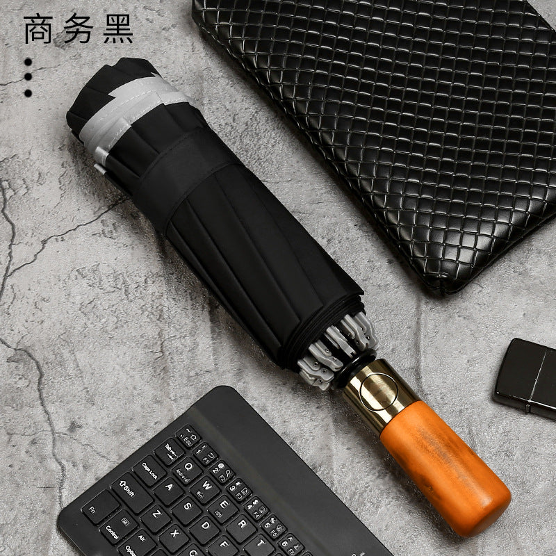 New Bronze Wire Drawing Reverse Automatic Sunny Umbrella Reverse Umbrella Folding Men&amp;amp;#039;s And Women&amp;amp;#039;s Business Plus Printed Logo Advertising Umbrella
