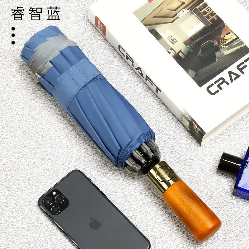 New Bronze Wire Drawing Reverse Automatic Sunny Umbrella Reverse Umbrella Folding Men&amp;amp;#039;s And Women&amp;amp;#039;s Business Plus Printed Logo Advertising Umbrella