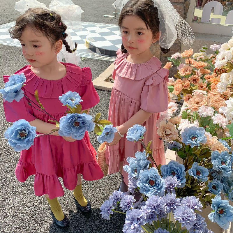 Girl Baby Lotus Leaf Collar Cute Dress  Summer New Product Little Girl Sweet Princess Dress