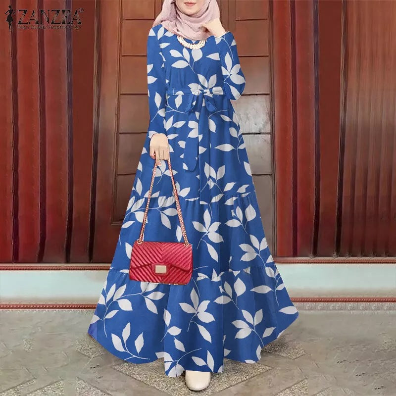 Women's Dress Vintage Polka Dot Print Robe Long Skirt Islamic Muslim Clothing