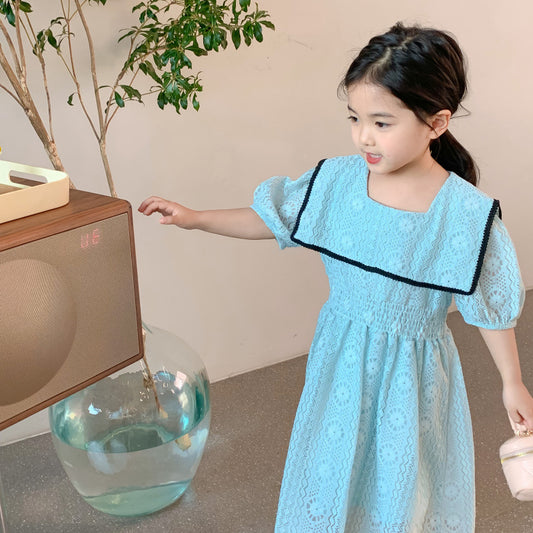 Children&amp;#039;s Clothing  Summer New Girls&amp;#039; Ladies Large Lapel Lace Dress Girls Princess Dress