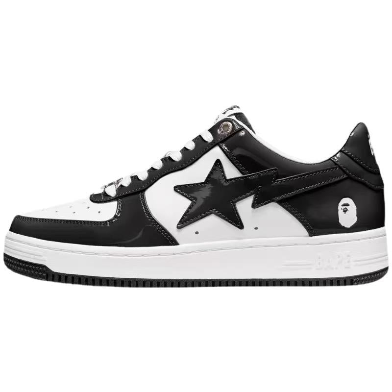 BAPESTA Green Black And White Lake Blue Patent Leather Casual Sneakers Vibe Street Contrast Color Low-top Men's And Women's Sneakers