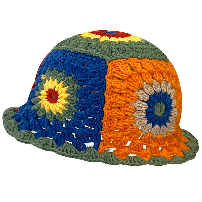 Japanese Retro Hollow Flower Hand-knitted Pot Hat Women
